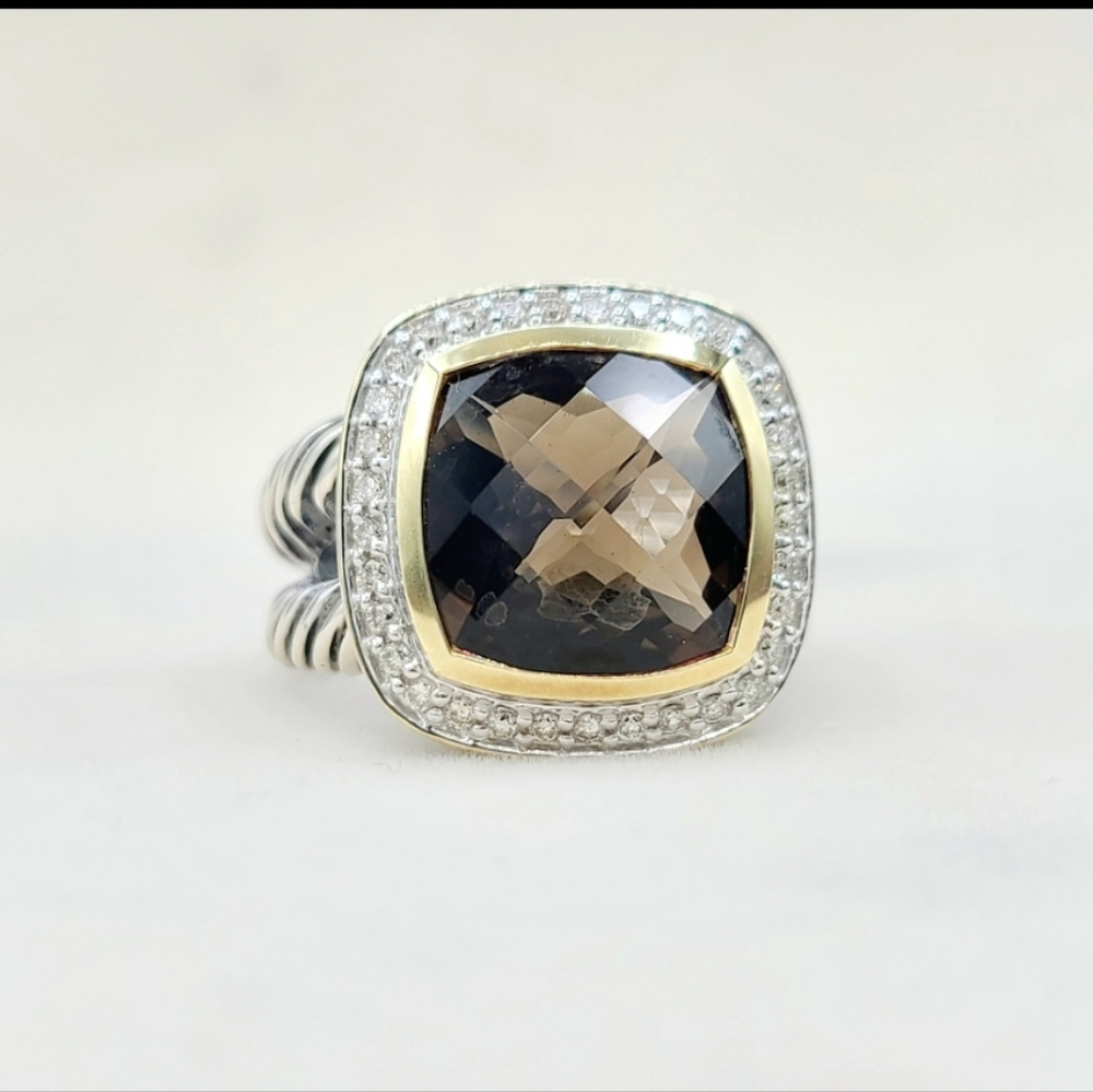 David Yurman Albion 11mm Smoky Quartz Diamond Ring With Gold